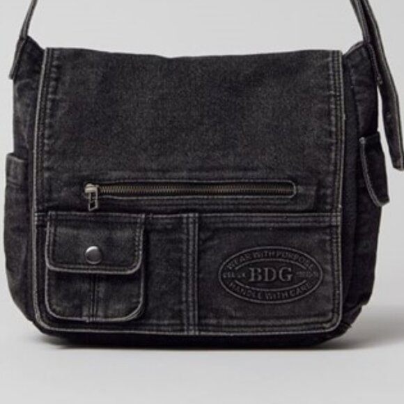 Urban Outfitters BDG Denim Messenger Crossbody Bag - Black - Picture 1 of 8